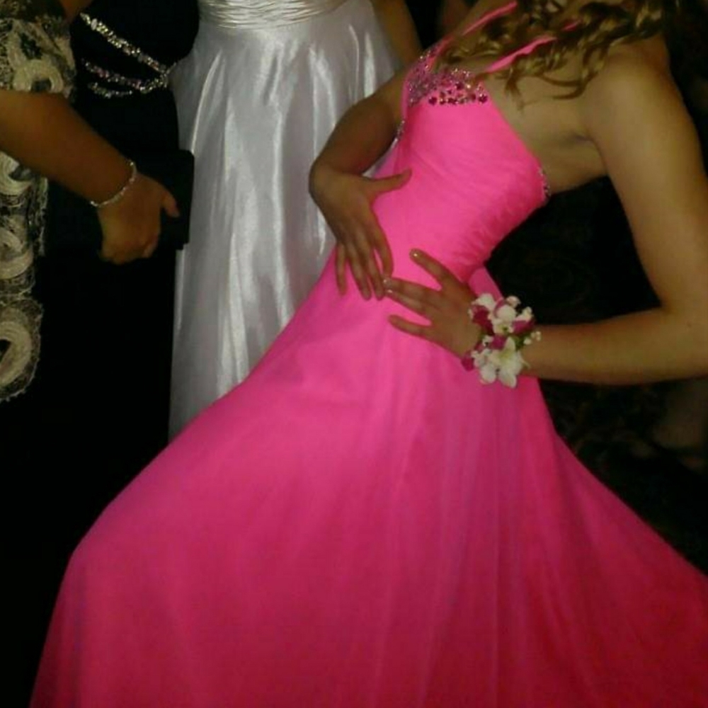 Neon pink prom dress